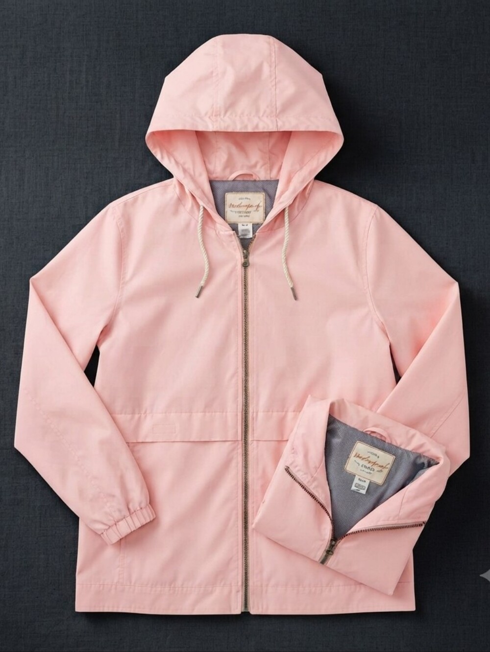 Weatherproof Vintage Women's Pink Hooded Full Zip Windbreaker Jacket Pockets M